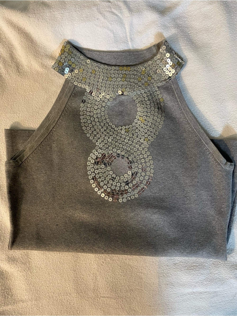 INC International Concepts Gray Silk Knit Halter Top with Jeweled Neckline - Picture 7 of 7